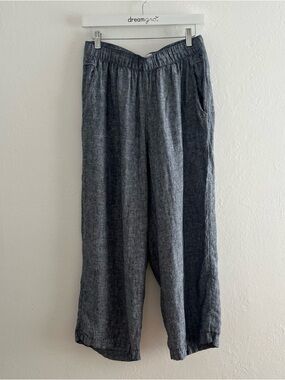 Cynthia Rowley 100% Linen Wide Leg Cropped Pants Women’s L Chambray Cruise Capri